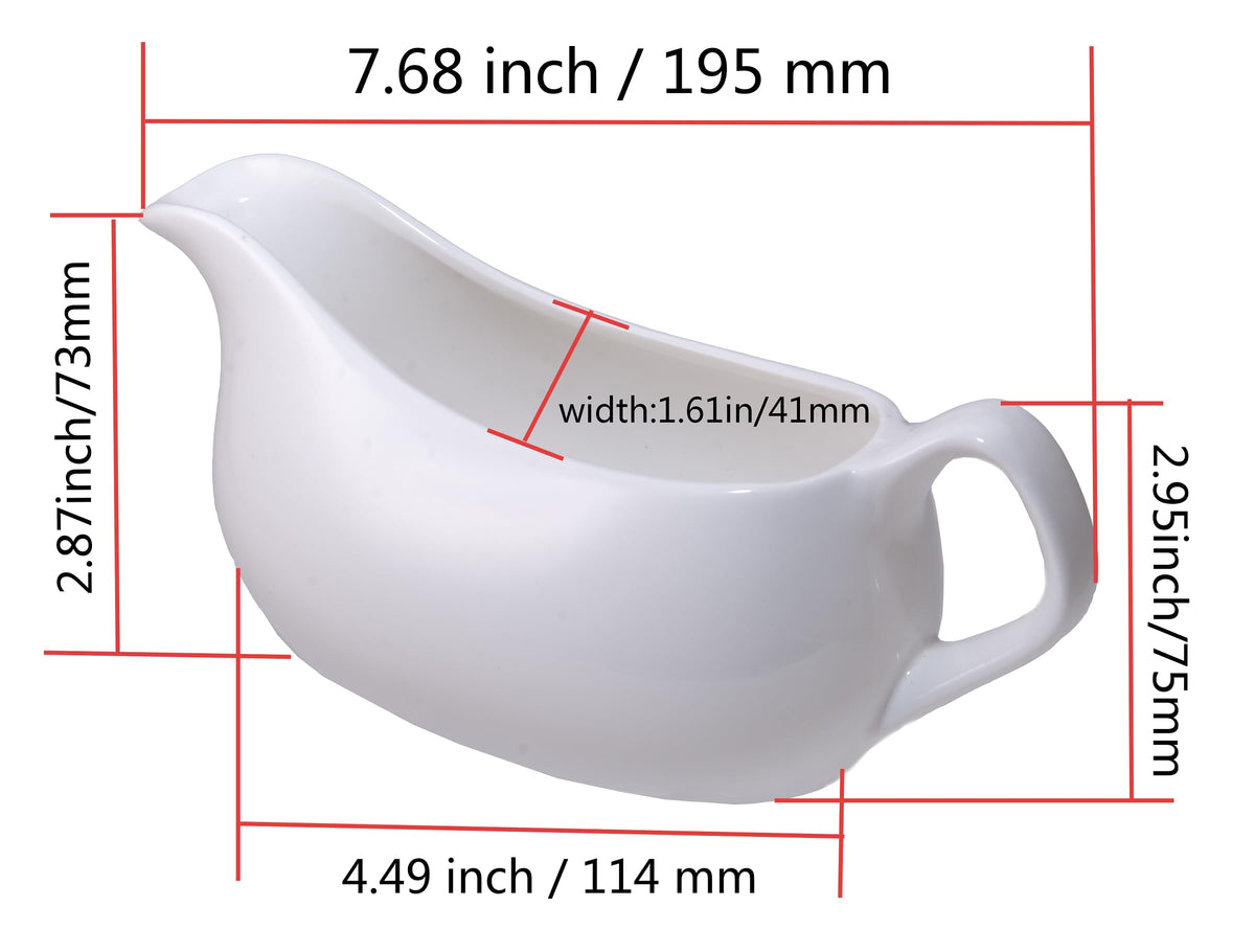 Gravy Boat, 13.5 oz Sauce Boat, 400 ml Gravy Bowl, Ceramic Serving Dish, White Dispenser (13.5 ounces)