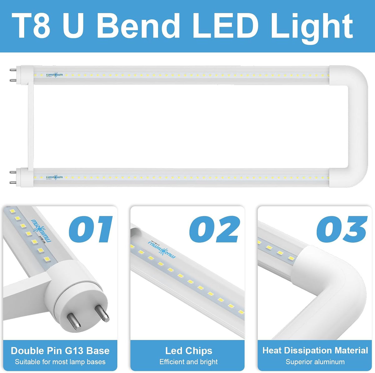 T8 U Bend Shape LED Tube Light 20W ETL Listed 2x2FT 6000k 10 Pack