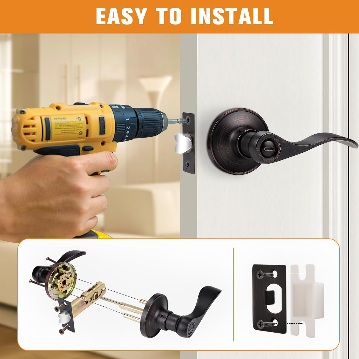 Wave Style Privacy Door Handles Interior Oil Rubbed Bronze Door Lever Lock Keyless Door Lockset Reversible Door