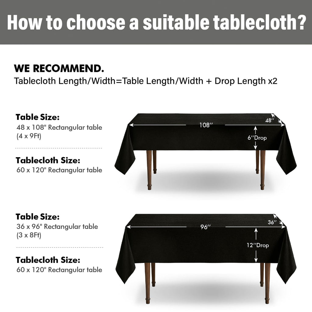 Linen Textured Rectangle Tablecloth 60 x 120 Inch Natural Black