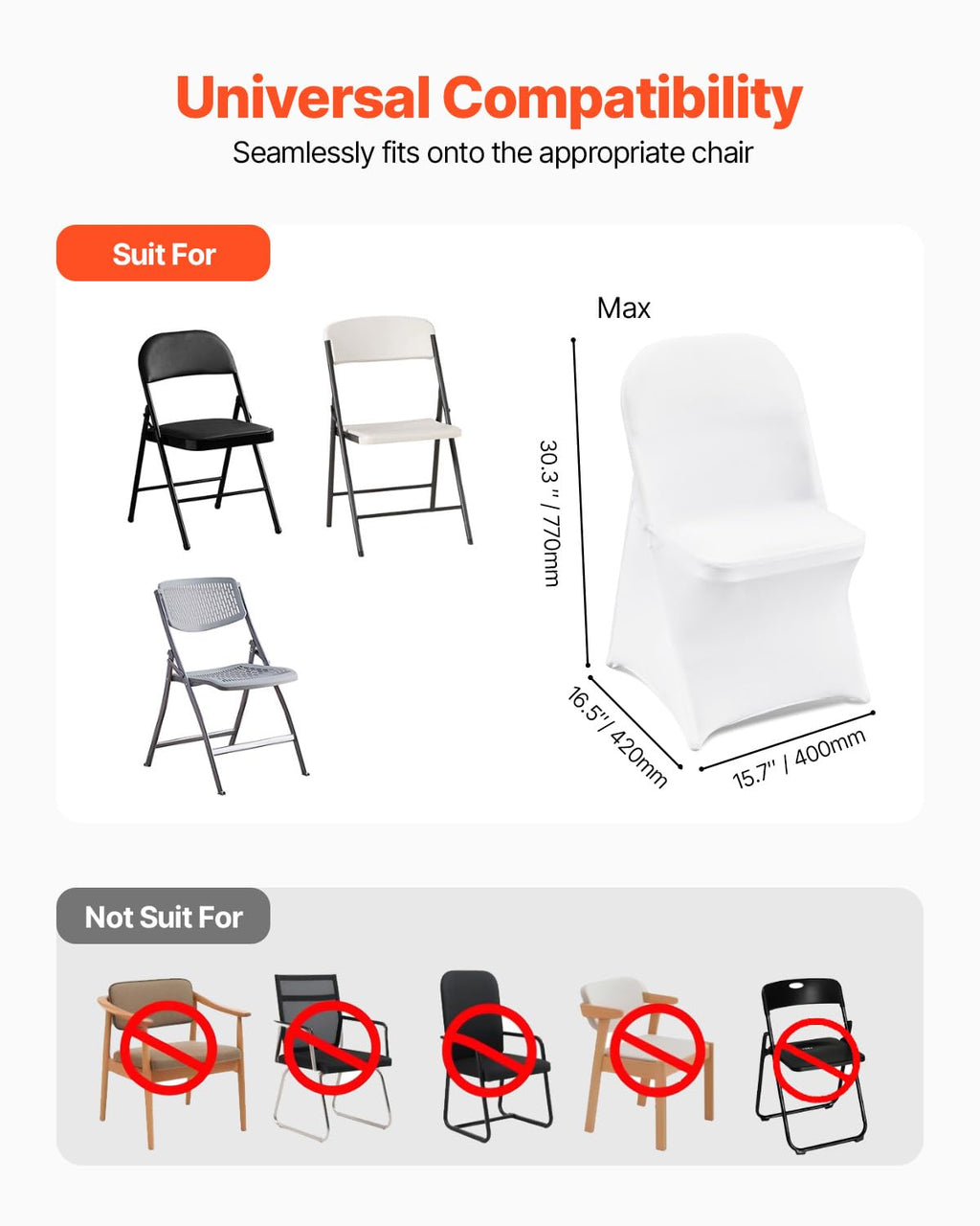 30 Pcs Stretch Spandex Folding Chair Covers Universal Fitted White