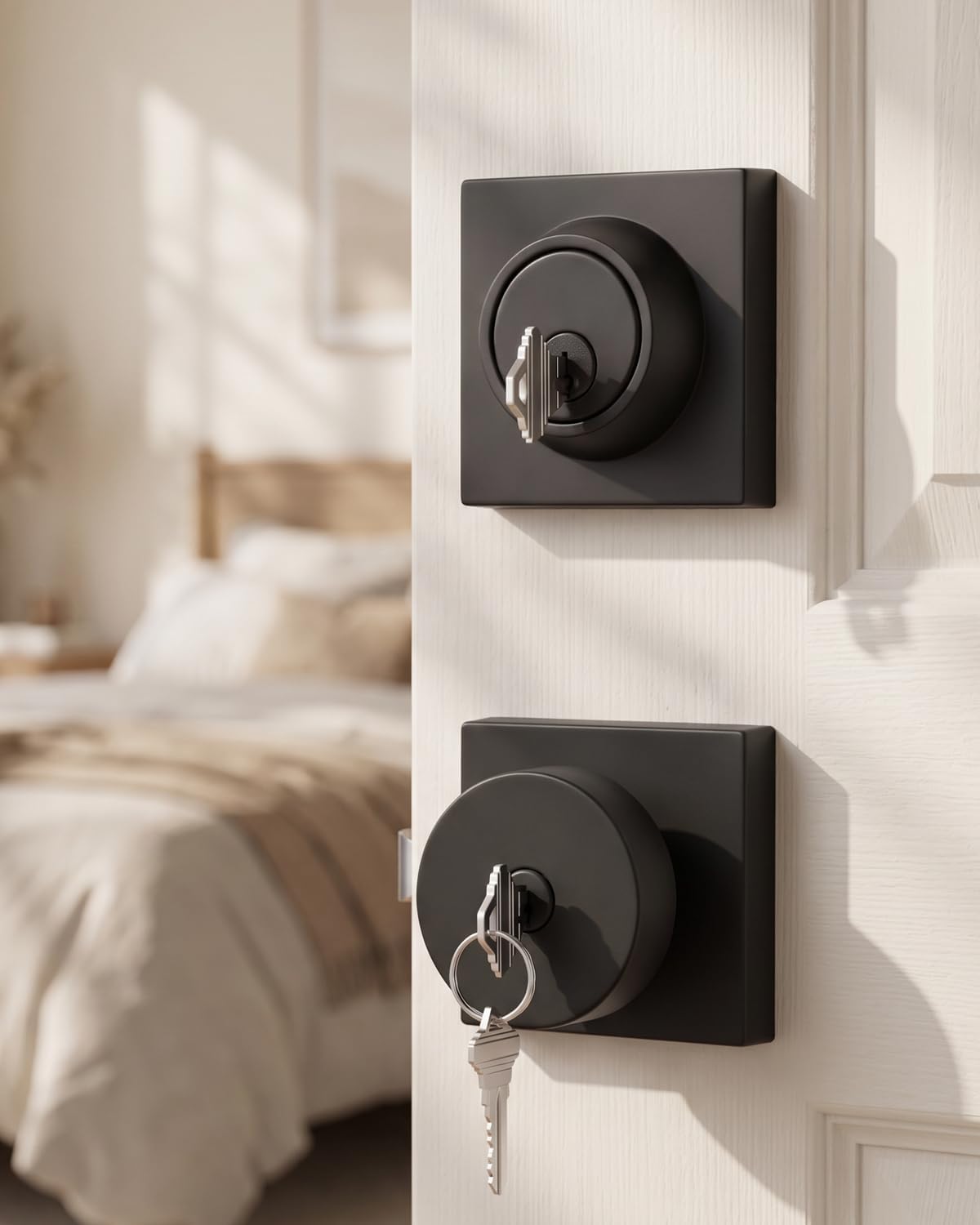 Black Exterior Door Knobs with Deadbolt, Front Door Lock Set 2 Pack