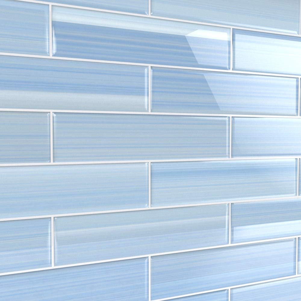 Big Blue Glass Subway Tile Backsplash or Bathroom/Showers, 3x12