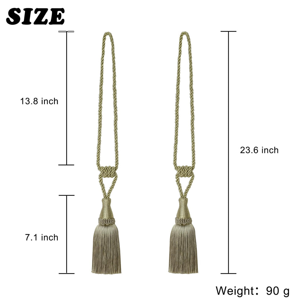 Tassel Curtain Tiebacks Handmade Holdbacks (Dark Beige) - 4 Pack