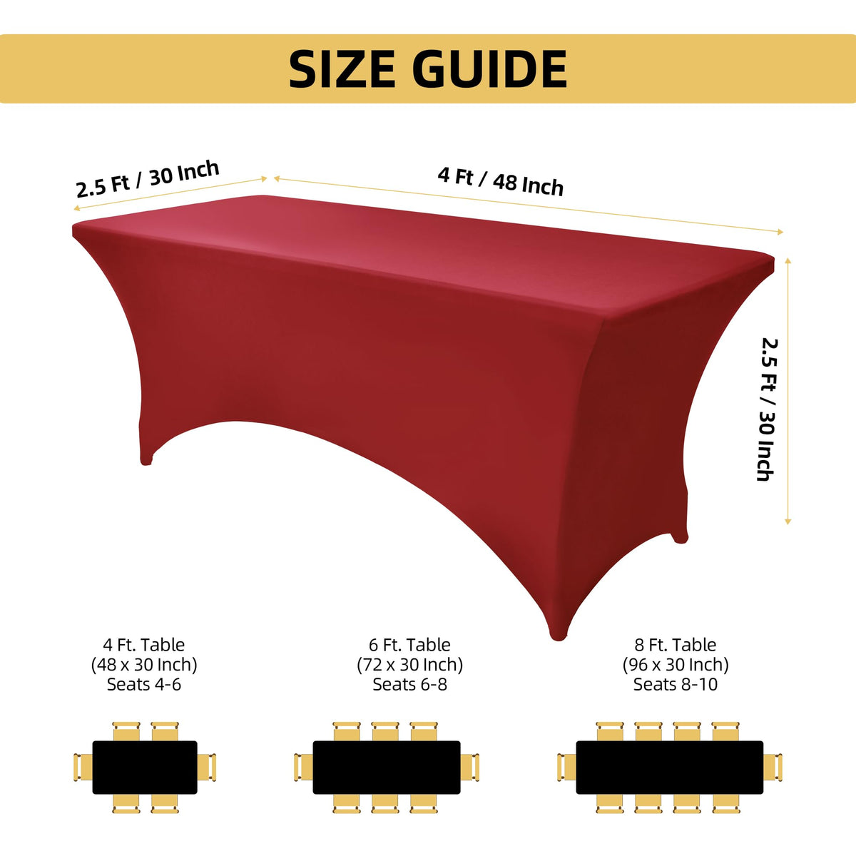 2-Pack 4ft Spandex Table Covers for Rectangular Folding Tables - Wrinkle Resistant Stretch Tight Table Cloths