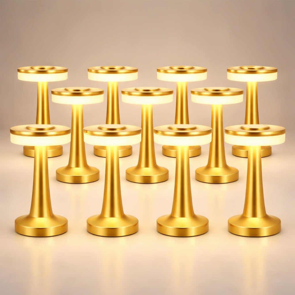 12 Pcs LED Cordless Table Lamp Bulk Rechargeable,Gold