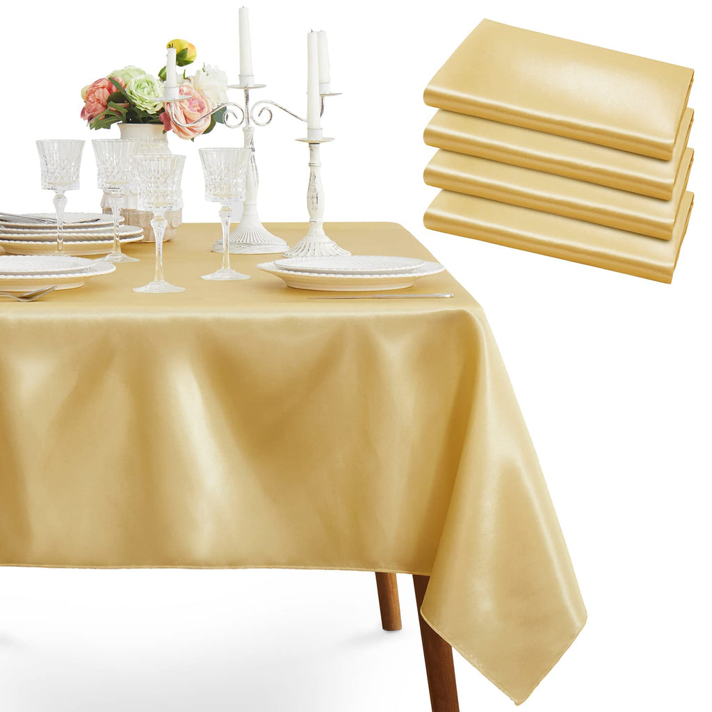 4 Pack Gold Satin Tablecloth, 58 x 102 Inches, Rectangle