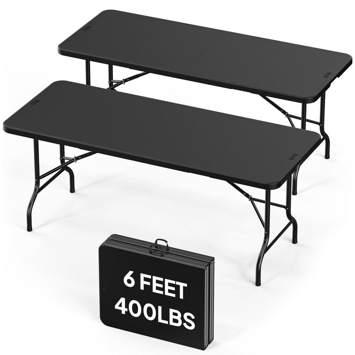 2P Folding Table 6ft, Portable Collapsible Plastic White Long Tables for Party, Camping, Banquet, Craft, Dining
