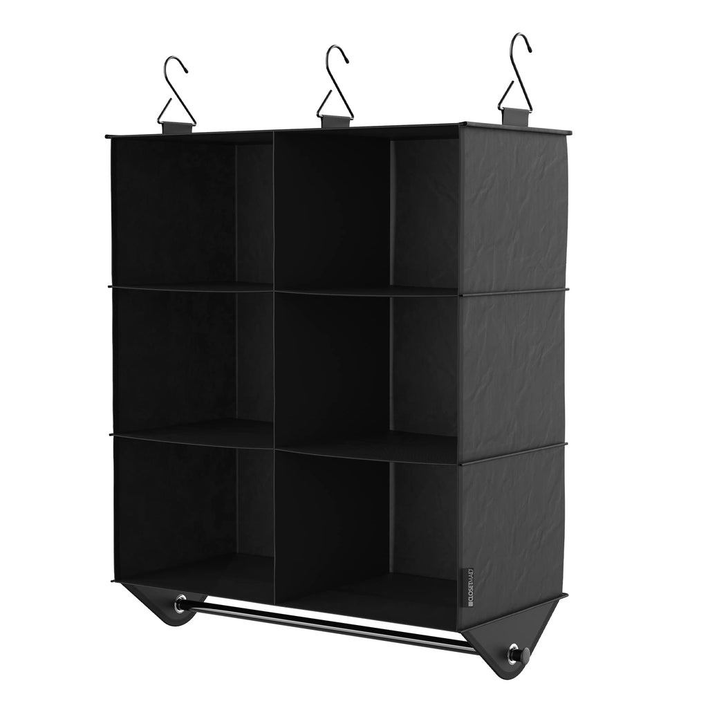 6-Shelf Fabric Hanging Closet Organizer with Garment Rod for Shirts, Sweaters, Pants, Hats, Shoes, Purses with