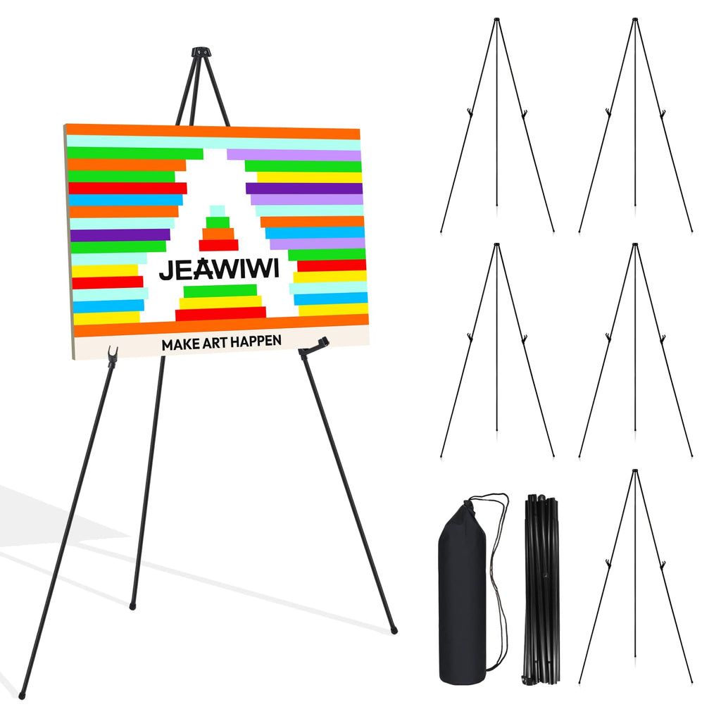 6 Pcs Lifhtweight Easel Stand, 66 Inch, Black, with Portable Bags