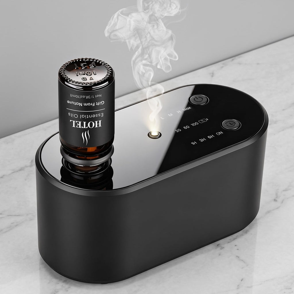 Waterless Essential Oil Diffuser, Battery Operated Nebulizer, 323-700 sq.ft