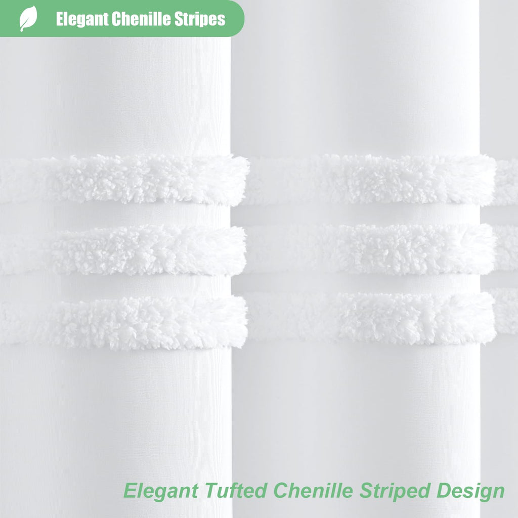 Stall Shower Curtain Chenille Striped Fabric 54"x72" White