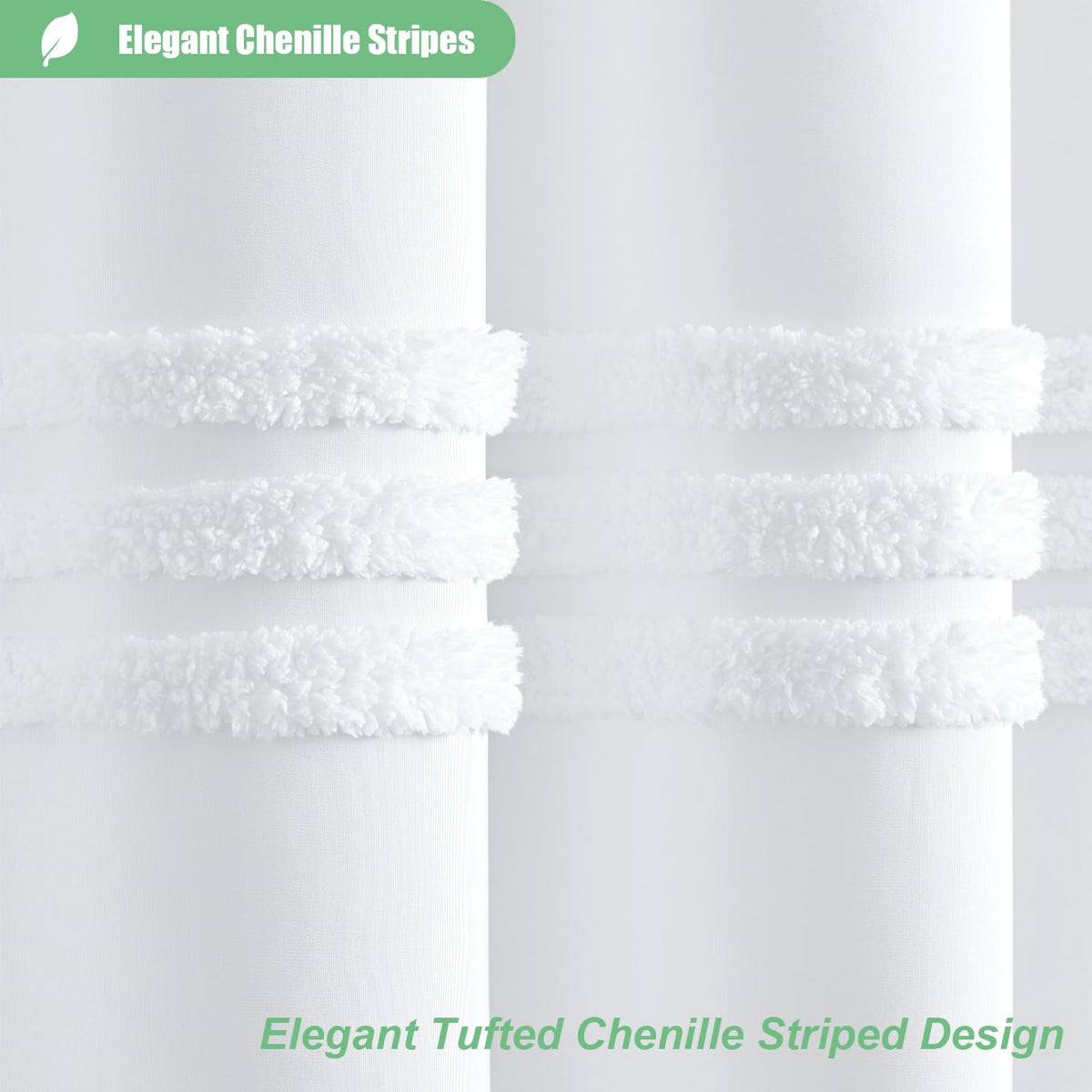 Stall Shower Curtain Chenille Striped Fabric 54"x72" White
