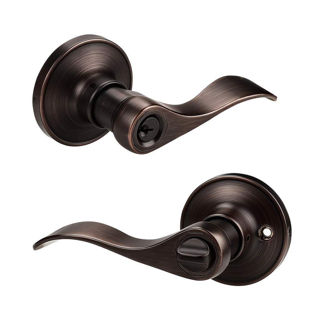 Oil Rubbed Bronze Keyes Entry Door Locks Wave Handle Lever, 1Pack