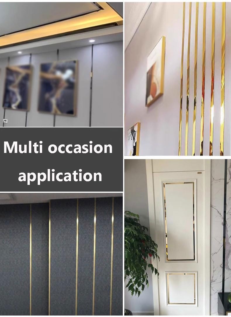 9.8ft Self-Adhesive Mouldings & Trim, Flexible DIY Crown Ceiling Molding, Stainless Steel Wall Trim Decor(Size:2cm