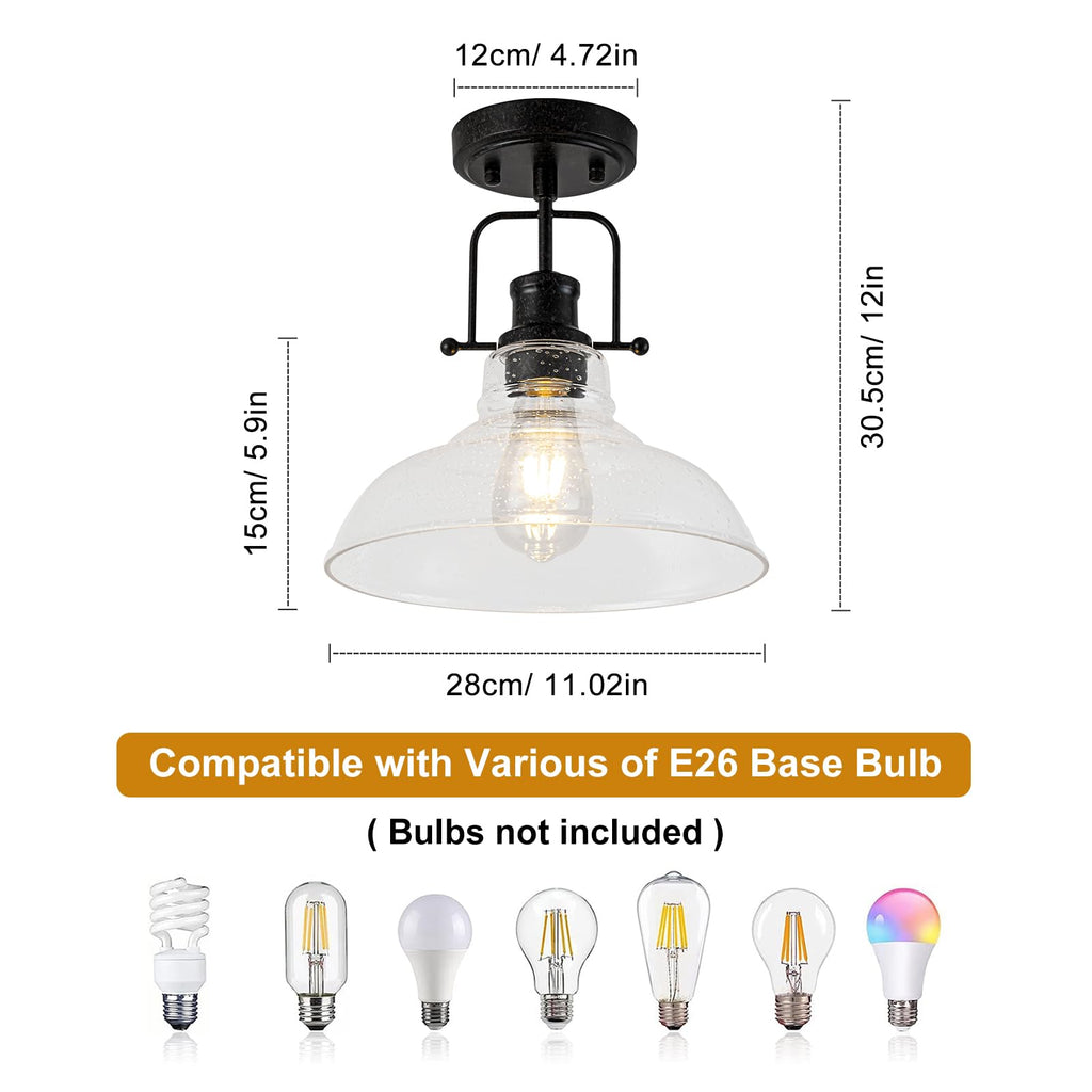 Rustic Seeded Ceiling Light Farmhouse Rust Semi Flush Mount Ceiling Lights, Kitchen Lighting Fixtures Ceiling Lamp