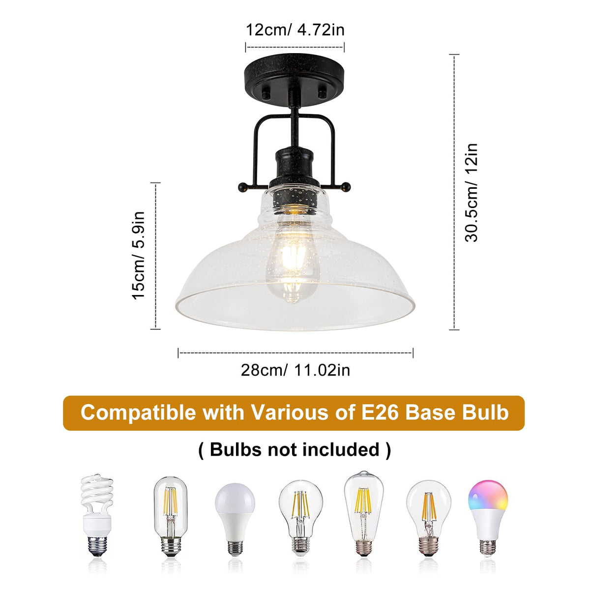 Rustic Seeded Ceiling Light Farmhouse Rust Semi Flush Mount Ceiling Lights, Kitchen Lighting Fixtures Ceiling Lamp