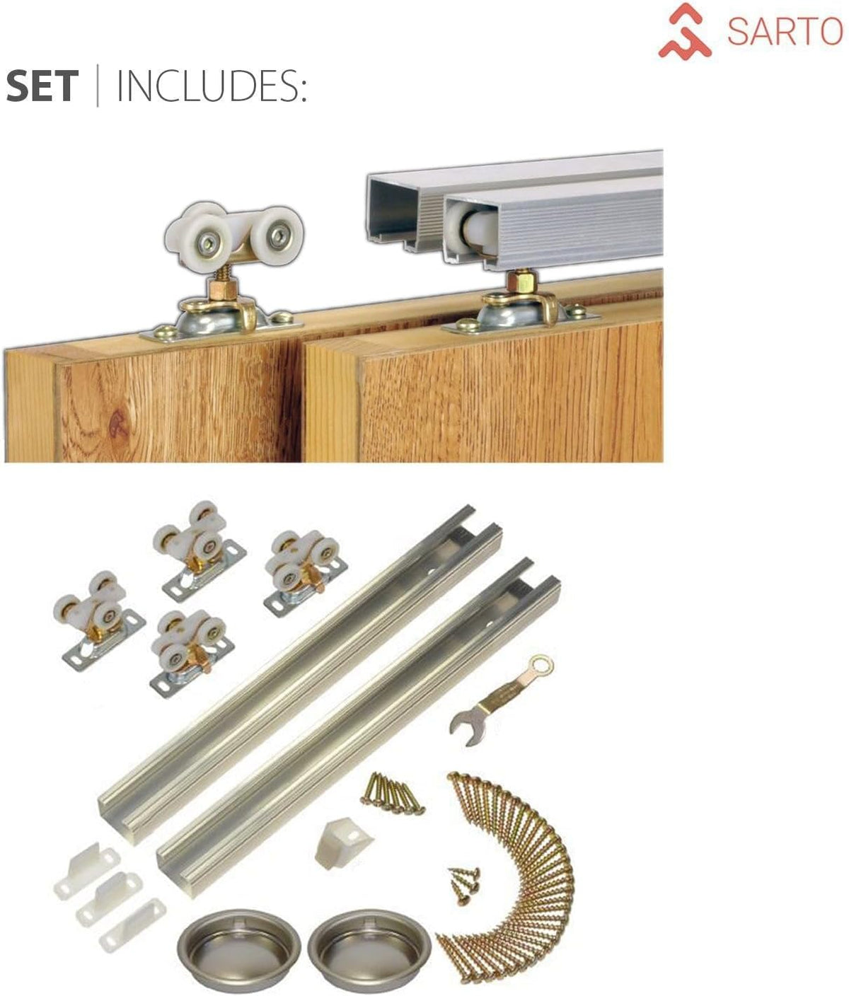 Sliding Closet Bypass Doors 60 x 96 inches | Base 7233 White | Rails Hardware Set | Wood Solid Bedroom Wardrobe Doors