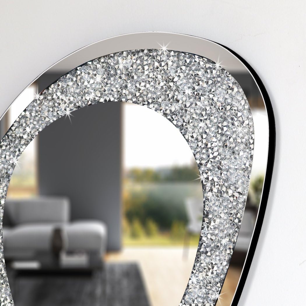 Modern Irregular Shaped Wall Mirror - 32x23.5 Inch Decorative Oval Diamond Decor Mirror