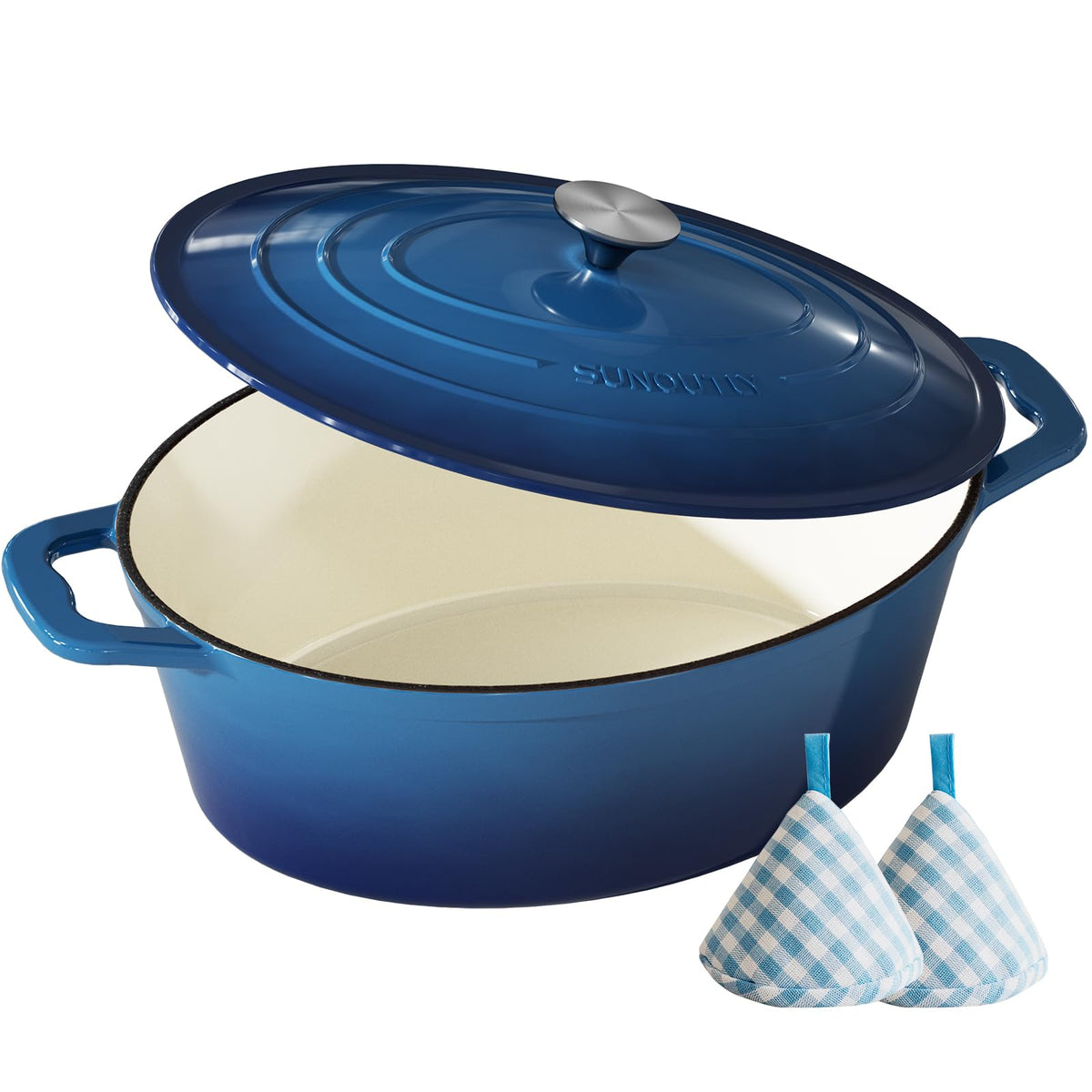 Enameled Cast Iron Dutch Oven, 9.3QT Pot with Lid, Navy Blue
