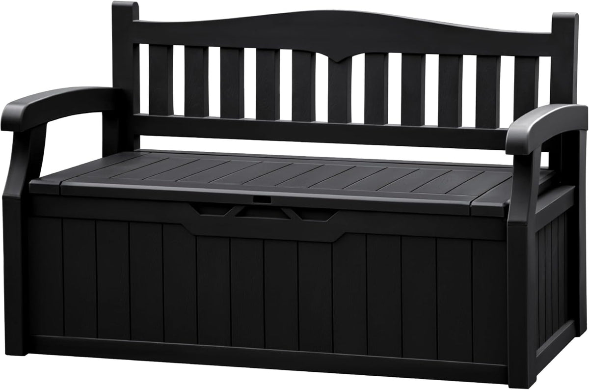 80 Gallon Resin Outdoor Storage Bench Waterproof | Large Deck Box with Armrest, Lockable&Waterproof for Garden, Home