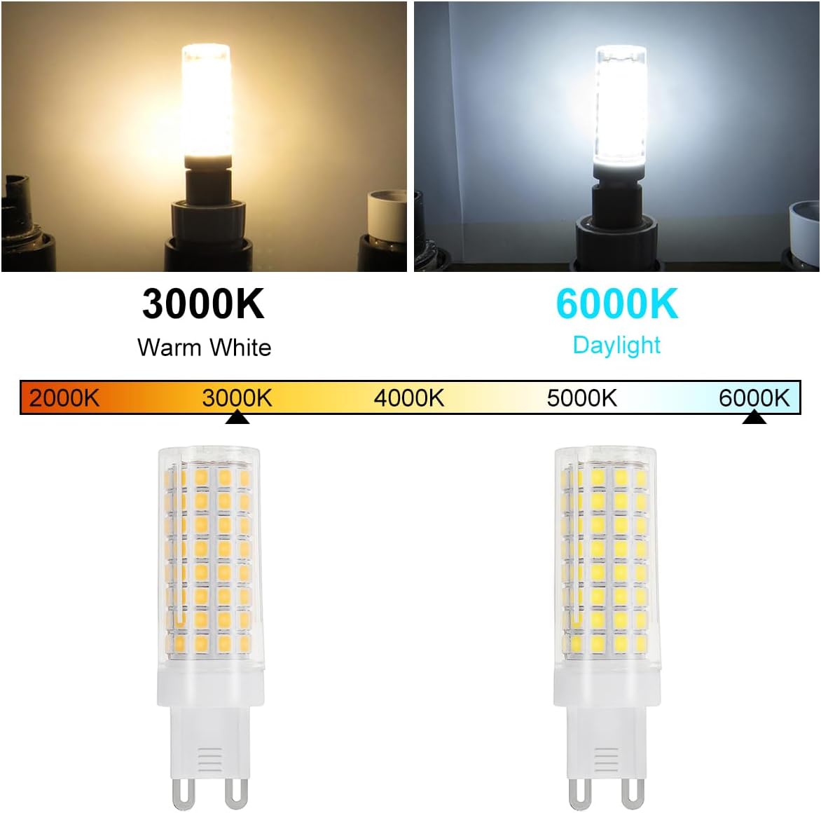 Dimmable G9 LED Bulbs, Bi Pin Base, 3000K Warm White
