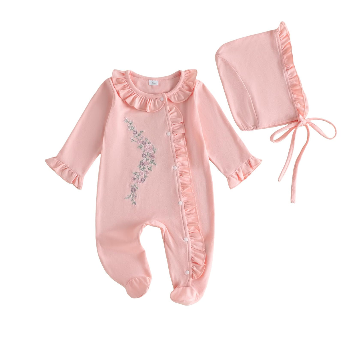 Newborn Girl Clothes Coming Home Outfit Jumpsuit (ruffle romper Hat Pink, Newborn)