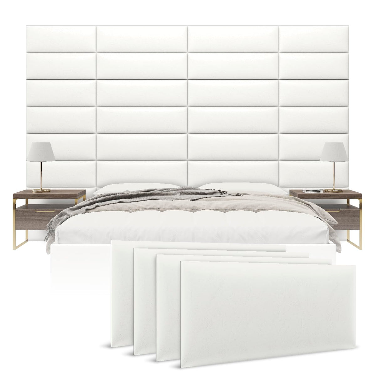 Vänt Wall Mounted Headboard Panels, Vintage Leather White Dove