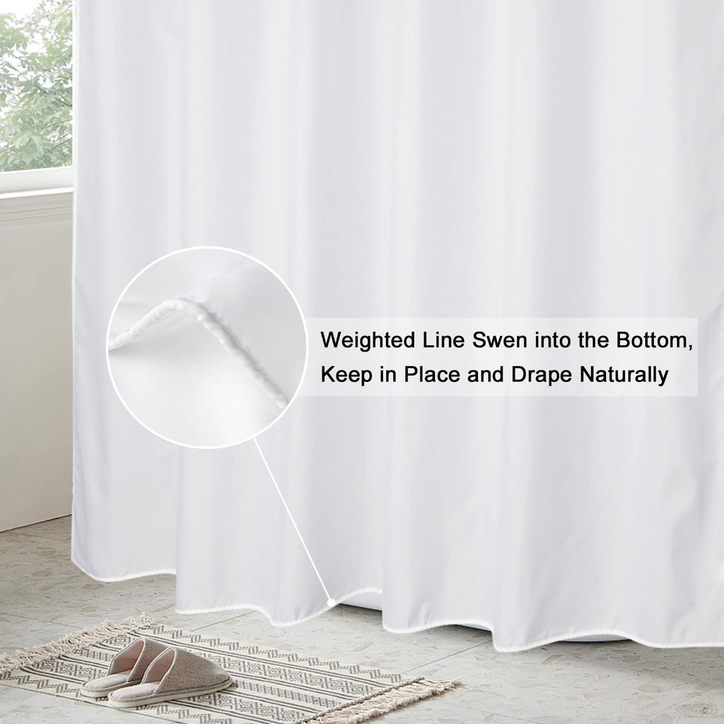 Shower Curtain Liner 72 x 80 inches Long, Water-Repellent Weighted Bottom Solid White Fabric Shower Curtain