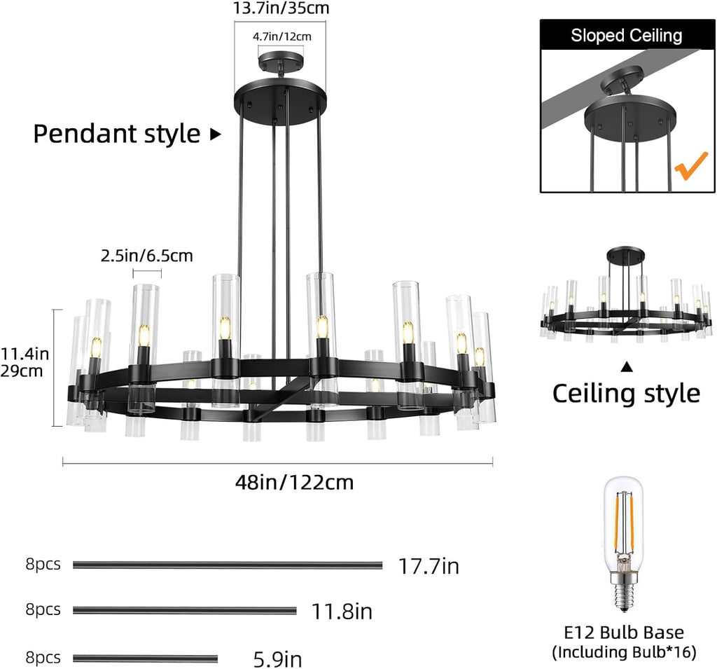 Modern 48" Black Wagon Wheel Chandelier