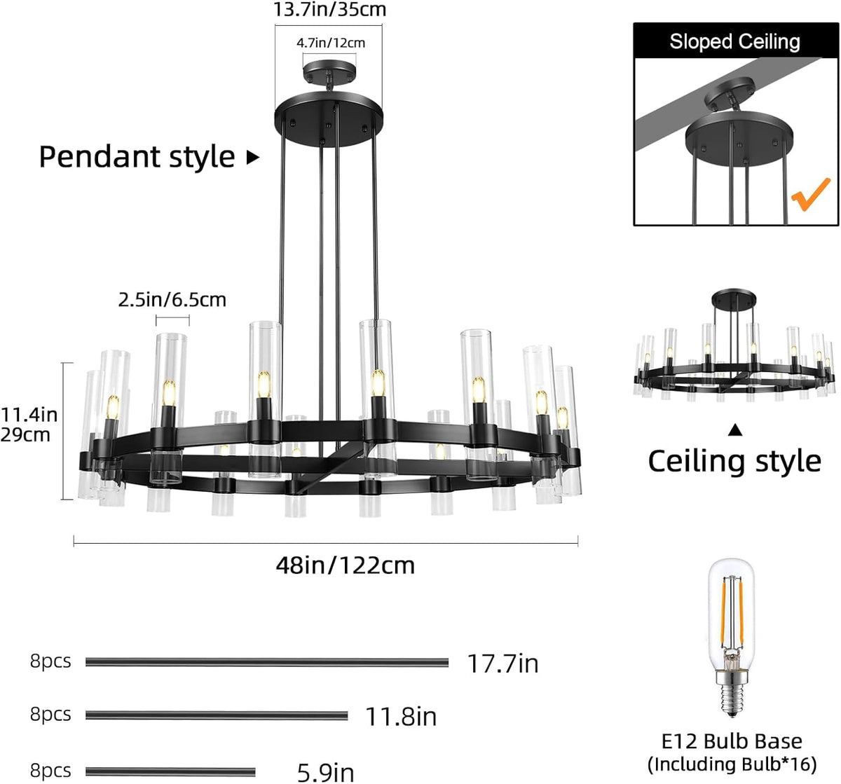 Modern 48" Black Wagon Wheel Chandelier