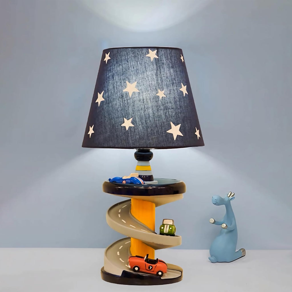 Table Lamp, Adorable 14 Inch Racing Road Style Kids Desk Lamp, Car Bedside Lamp Ideal for Children's Bedroom Decor