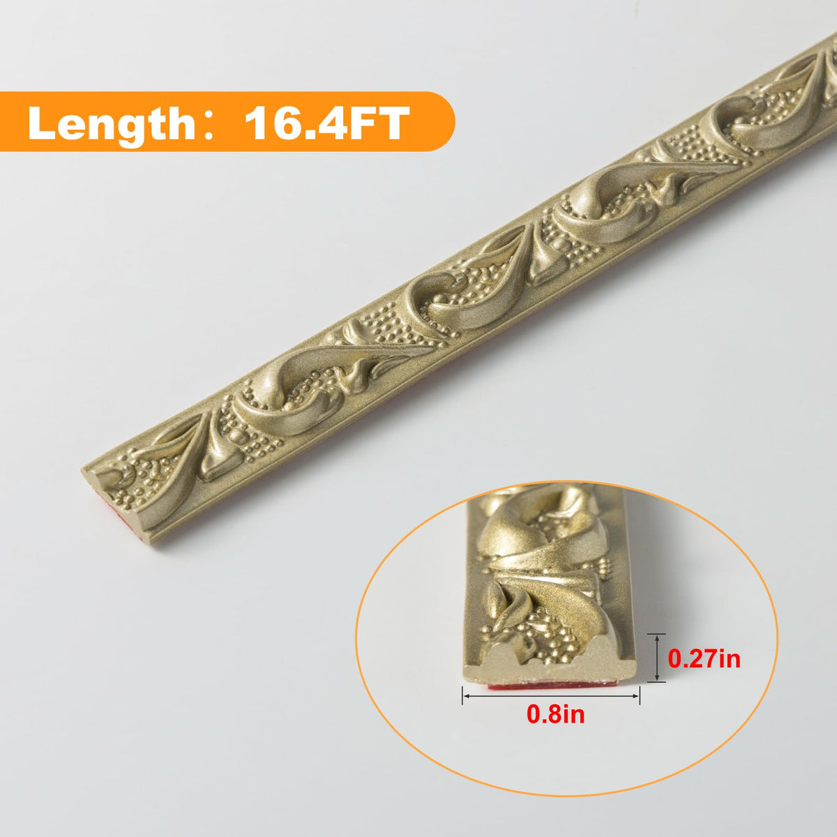 0.8" x16.4FT Champagne Gold Crown Molding Trim - Peel and Stick 3D Floral Wall Trim for Mirror Frames, Furniture &