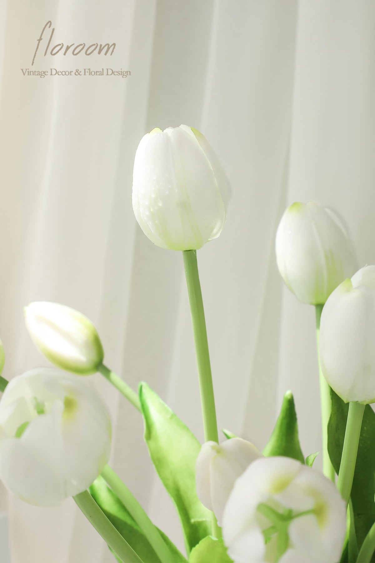 15 Pcs Ivory Artificial Tulips, Real Touch Latex Faux Bouquet with Buds, Lifelike Floral Stems, Fake Flowers for
