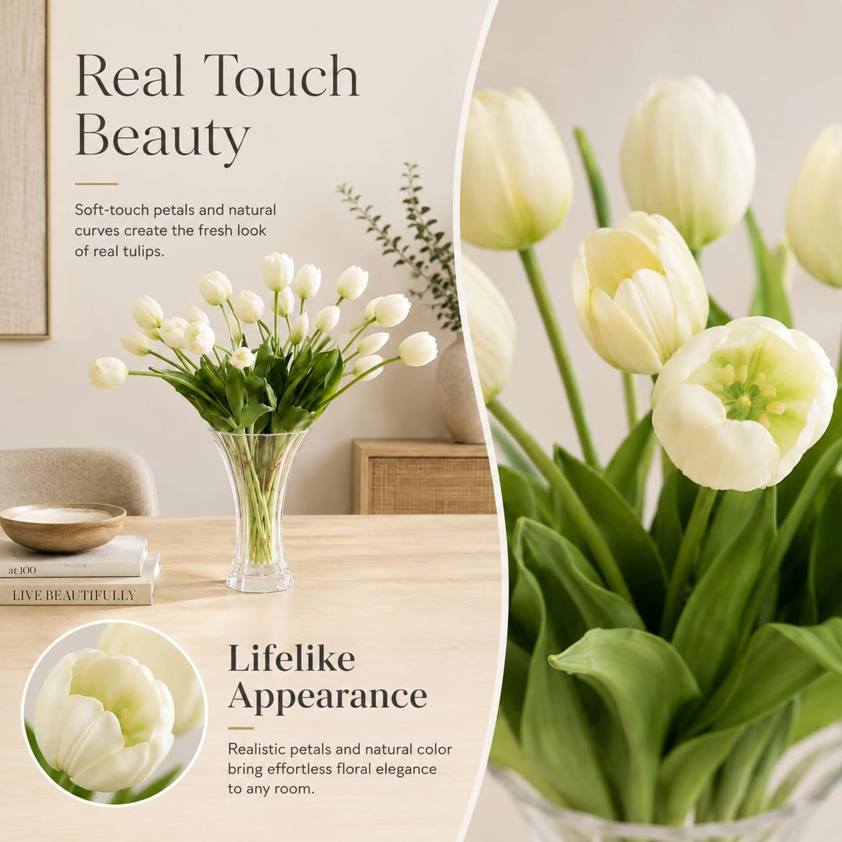 20Pcs Artificial Tulips Flowers Real Touch Latex - Faux Tulips Bouquet Decor, Wedding Centerpieces, Spring Floral