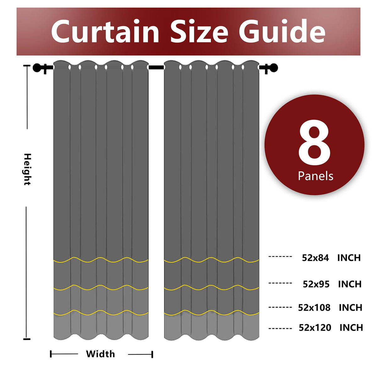 8 Panels Outdoor Curtains Waterproof - 52x120 Inches Black Blackout Curtains, Polyester Weatherproof Privacy Drapes