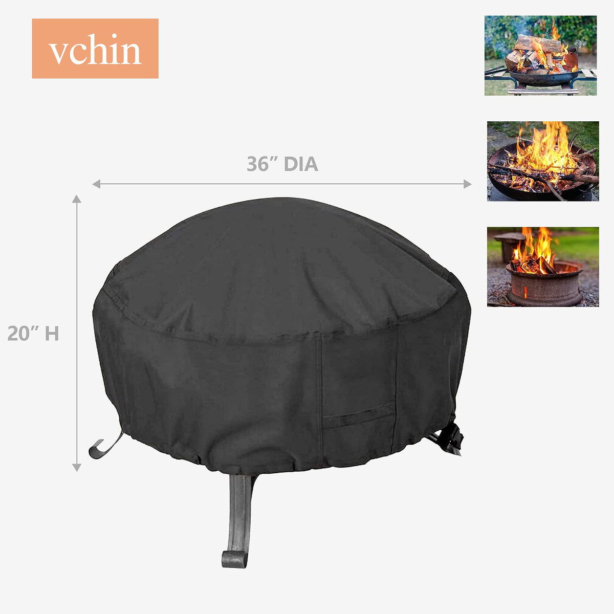 32-36" Round Fire Pit Cover 600D Heavy Duty Oxford and PVC Coating Firepit Cover, Waterproof Outdoor Fire Pit Table