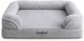 Orthopedic Dog Sofa Bed, Gray, Plush, Raised Bolsters, Supportive Foam, for Dogs (Large)
