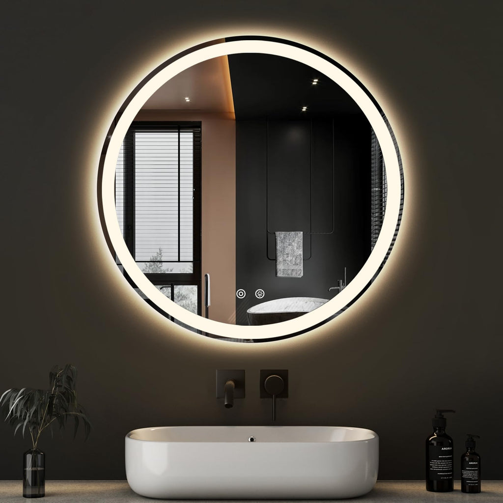 28 Inch Round LED Bathroom Mirror with Lights, Circle Vanity Mirror