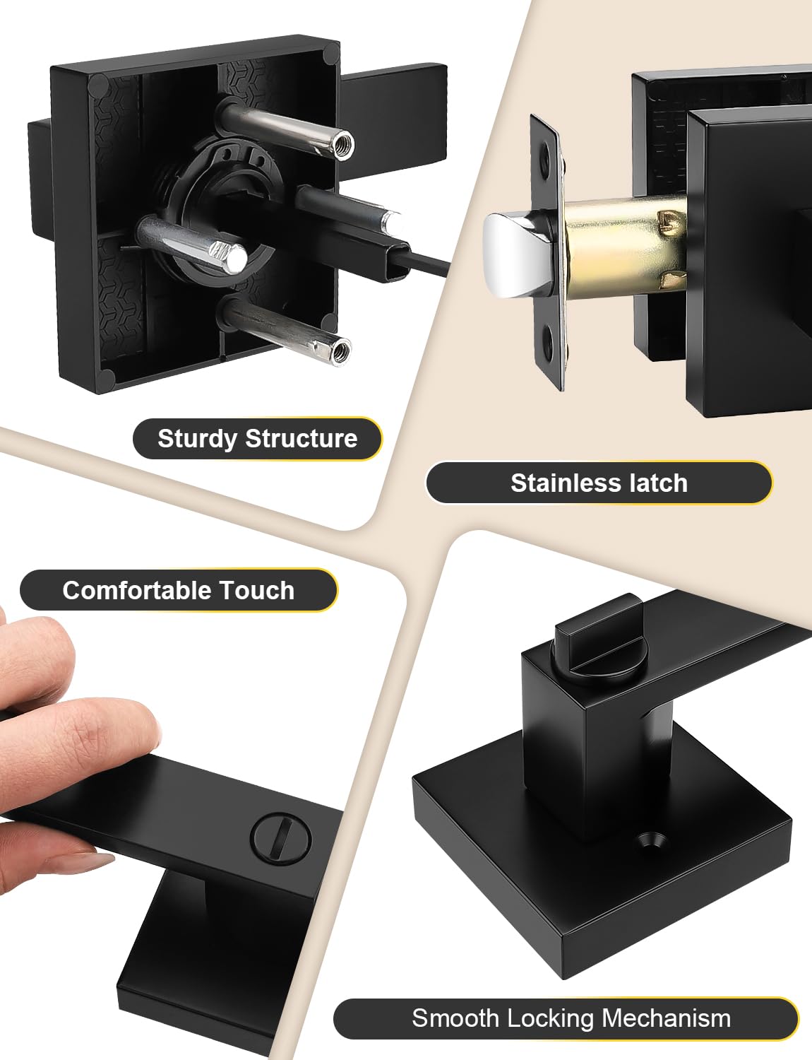 Matte Black Interior Privacy Door Handles Keyless with Lock, 2 Pack