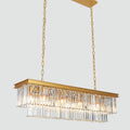 14-Light Gold Rectangular Crystal Chandelier, Long Luxe Linear Light for Dining