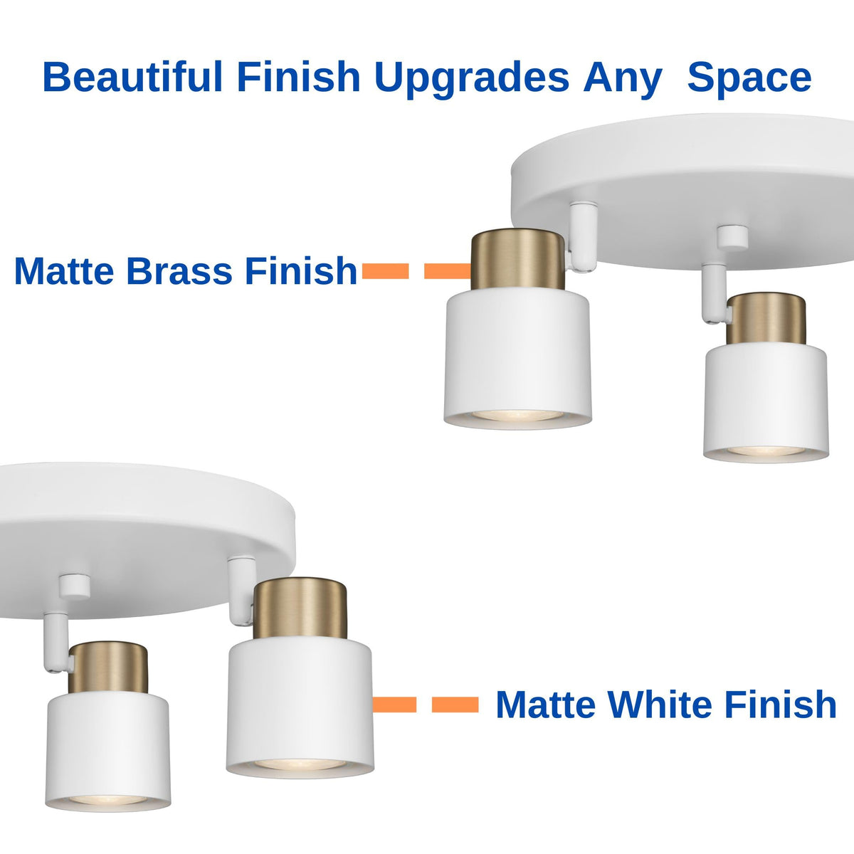 3 Light Track Lighting Kit, Matte White Brass Finish Canopy with Moden Flush Mount Ceiling Spotlight,Dining,Living