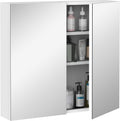 Bathroom Mirrored Cabinet Steel Frame Double Doors 24"x22" White | Medicine Cabinet, Wall-Mounted Storage Organizer