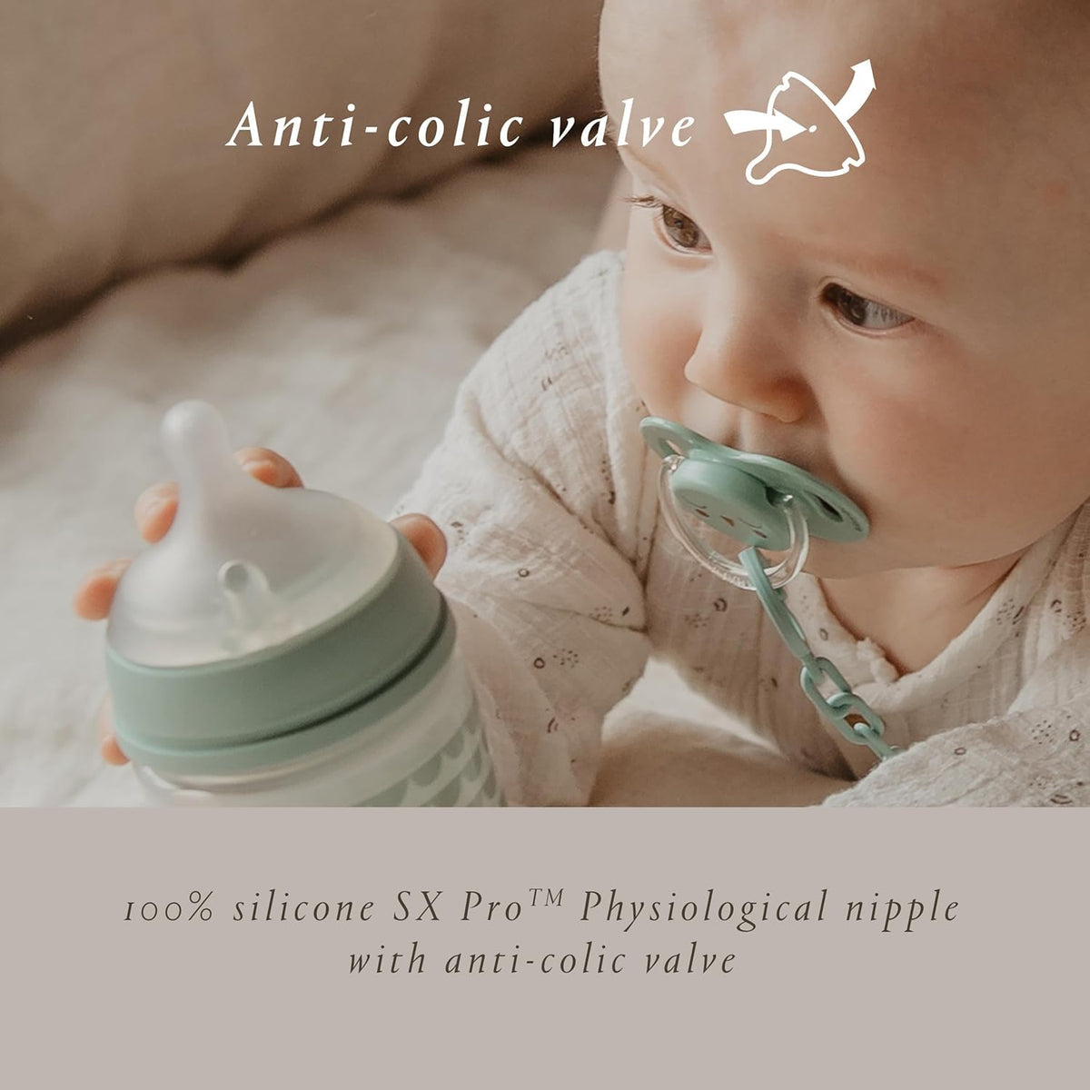 Bonhomia Glass Baby Bottle with SX PRO Silicone Nipple, Anti Colic Baby Bottles, Baby Bottles for Breastfed Babies, 2