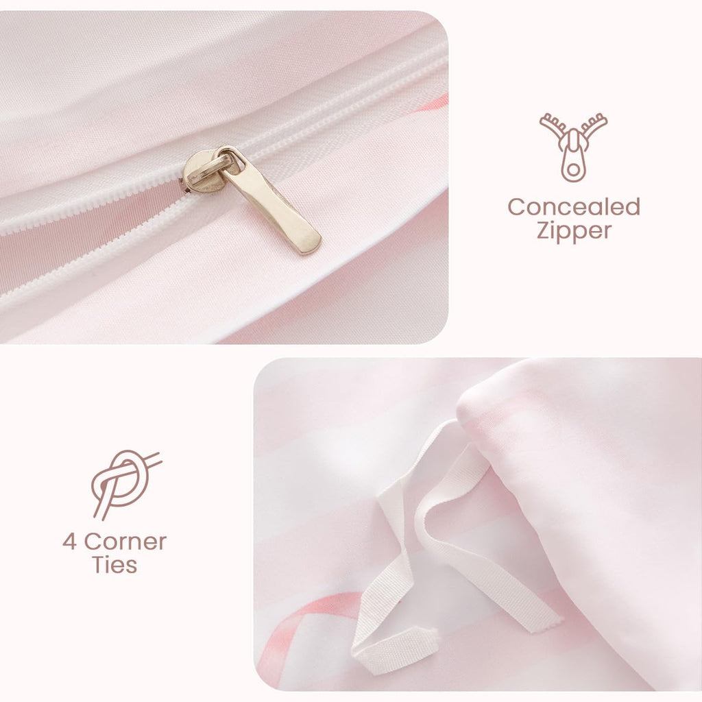 Pink Bow Striped Duvet Cover Set