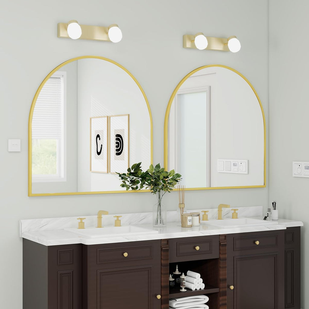 31"x32" Arch Bathroom Wall Mirror, Gold