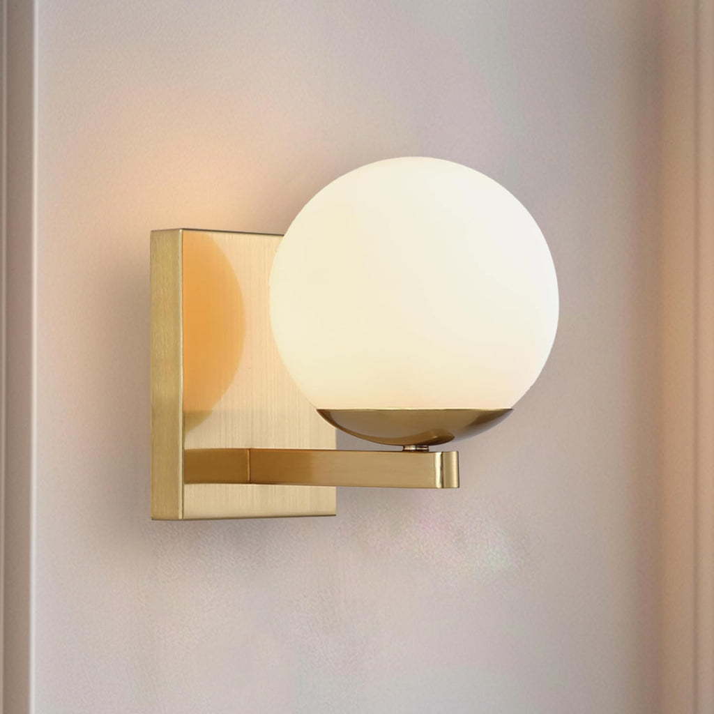 Gold Mid Centry Modern Wall Sconce, Globe Wall Sconce with Frosted Glass Lampshade, Brass Wall Light Fixture Living