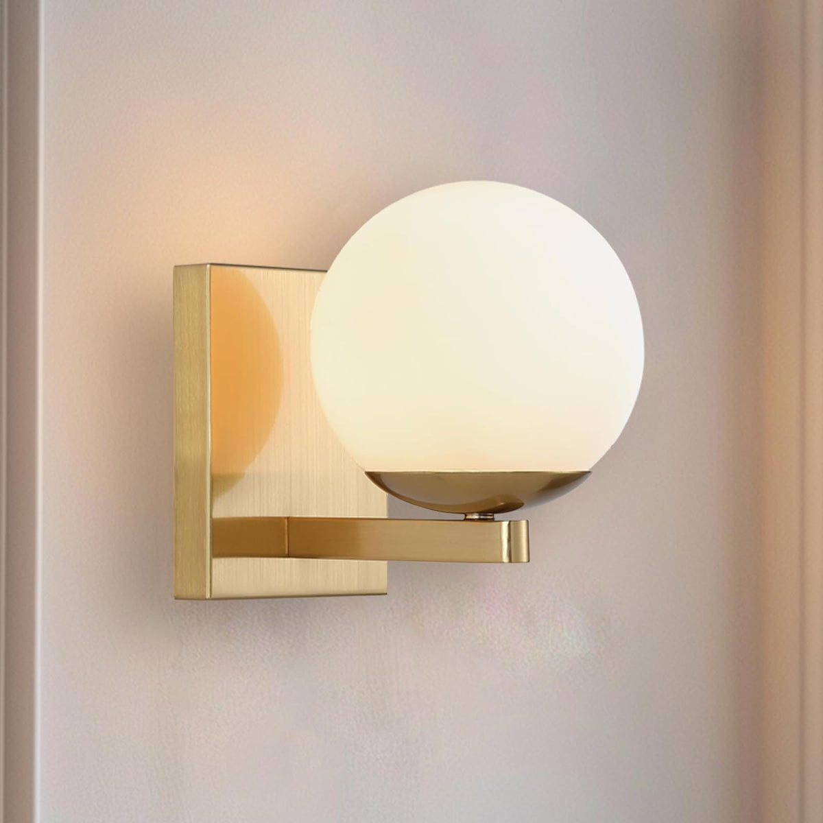 Gold Mid Centry Modern Wall Sconce, Globe Wall Sconce with Frosted Glass Lampshade, Brass Wall Light Fixture Living