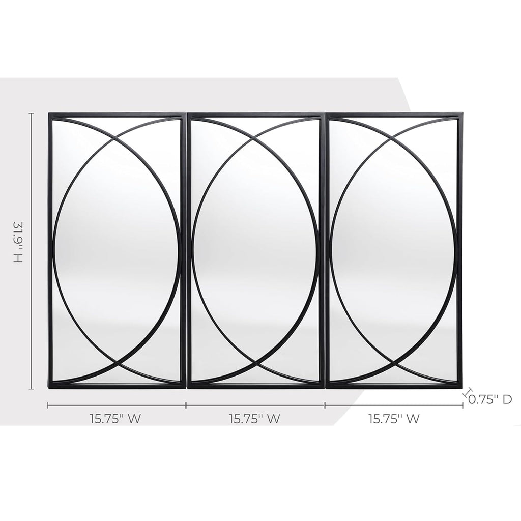 3 Pieces Black Rectangular Wall Mirror Set Decor