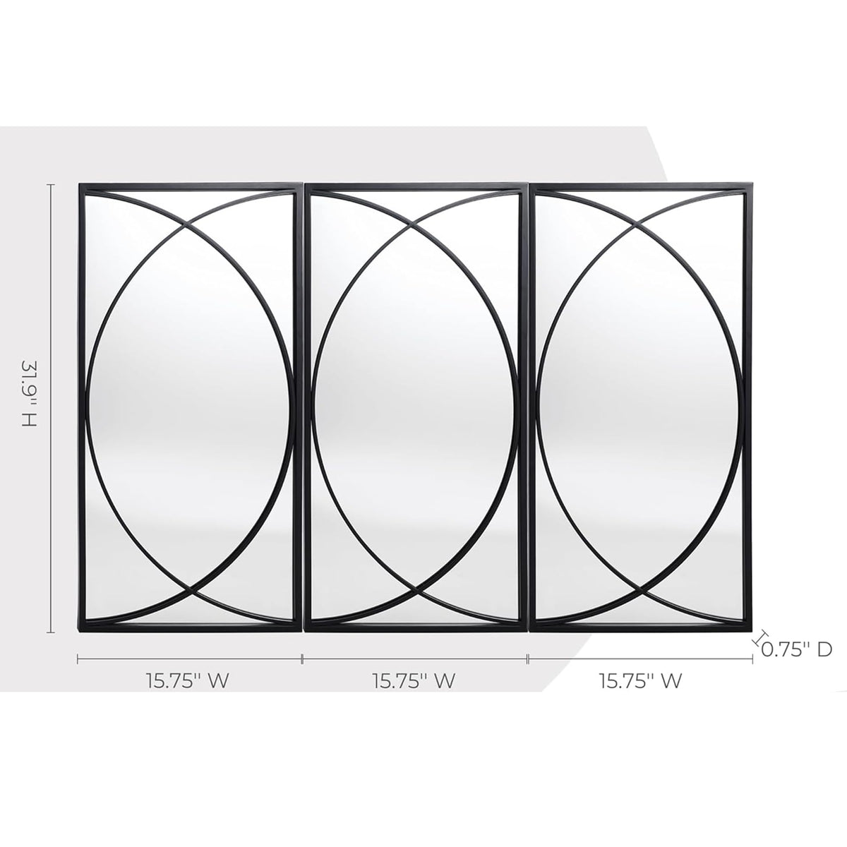 3 Pieces Black Rectangular Wall Mirror Set Decor